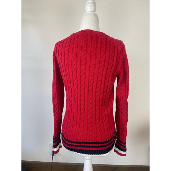 Vintage 100% Cotton Tommy Hilfiger Red Classic Striped Cable Knit Sweater Size S - Picture 4 of 7